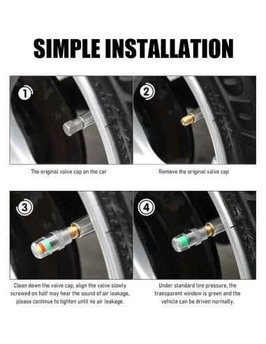 4 Tapones de Válvula de Monitor de Presión Yourkar Plata