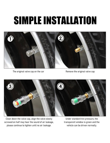 4 Tapones de Válvula de Monitor de Presión Yourkar Plata