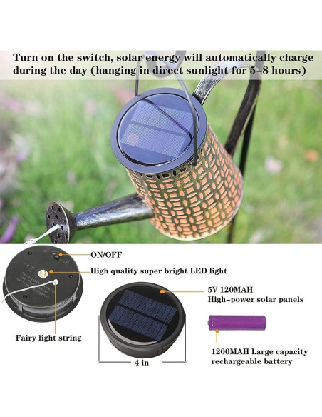 Lámpara Colgante Solar ZUSONUD Regadera 21.8x15.2cm Blanca