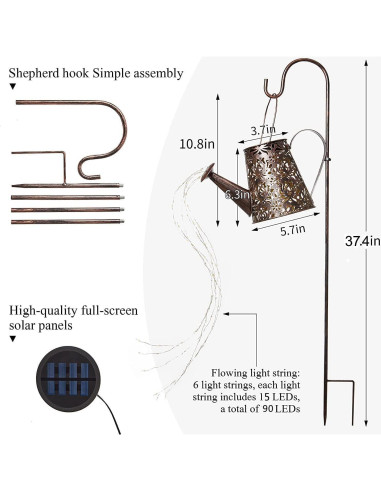 Lámpara Colgante Solar ZUSONUD Regadera 21.8x15.2cm Blanca