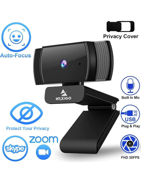 Cámara Web NexiGo N930AF 1080p Autofoco con Micrófono