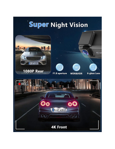 Cámara Dash Delantera y Trasera Otovoda 4K+1080P WiFi