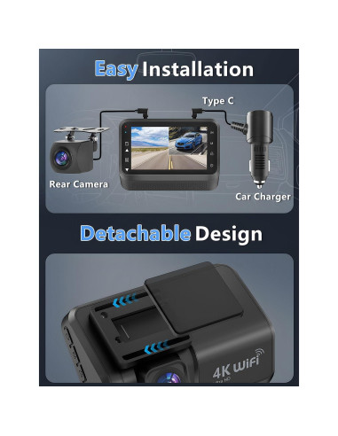 Cámara Dash Delantera y Trasera Otovoda 4K+1080P WiFi
