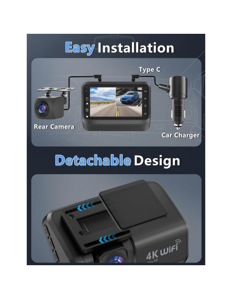 Cámara Dash Delantera y Trasera Otovoda 4K+1080P WiFi