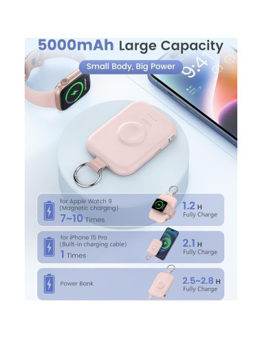 Cargador Portátil RORRY 5000mAh para Apple Watch y iPhone Rosa