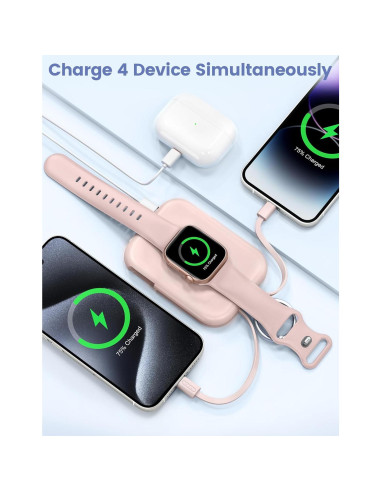 Cargador Portátil RORRY 5000mAh para Apple Watch y iPhone Rosa