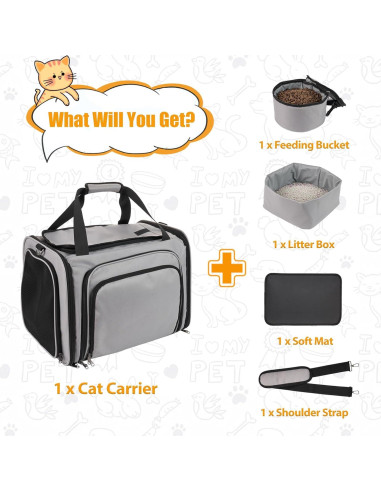 Transportín para Gatos INRLKIT Expandible con Caja de Arena