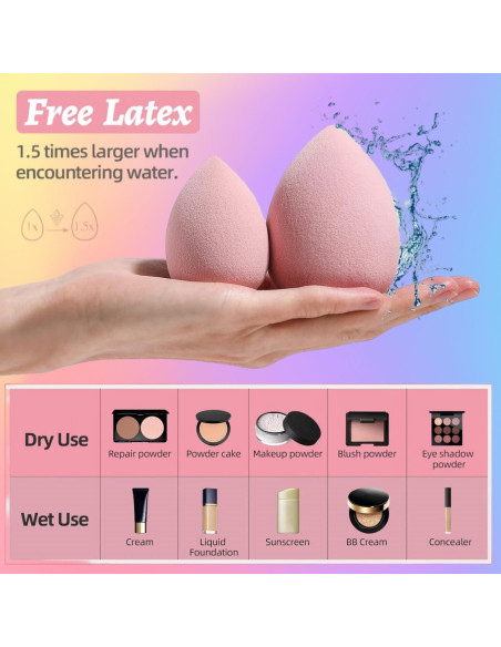 Juego de Esponjas de Maquillaje BS-MALL 7 Pcs Rosa con Estuche