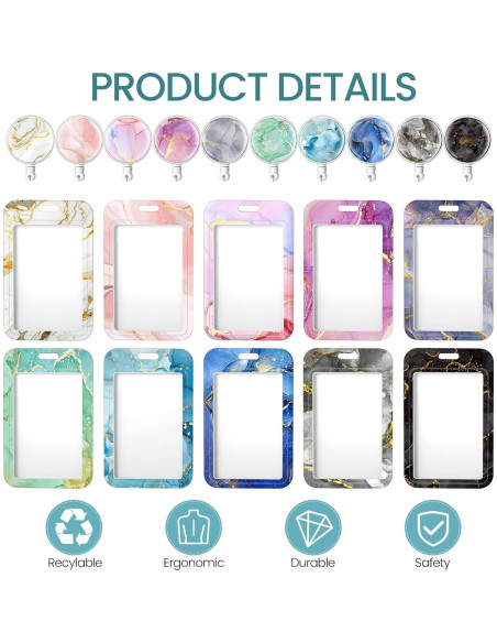 Set de 10 Portatarjetas Retráctiles Geyoga Mármol 11x7 cm