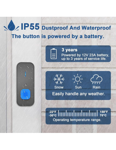 Timbre Inalámbrico SURFOU N95 a Prueba de Agua 400m 55 Melodías
