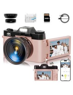 Cámara Digital 4K SMARTKLIK R10 56MP con Zoom 16x Rosa