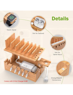 Estación de Carga de Bambú Pezin & Hulin 5 Puertos y Soporte 2