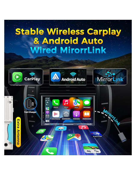 Estéreo Doble Din PLZ 7" QLED Bluetooth 5.3 240W