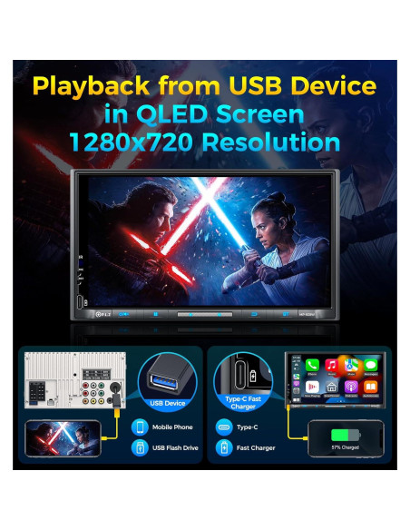 Estéreo Doble Din PLZ 7" QLED Bluetooth 5.3 240W