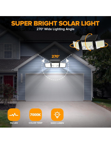 UME Luces Solares Exteriores 3000 Lúmenes 152 LED 3 Modos