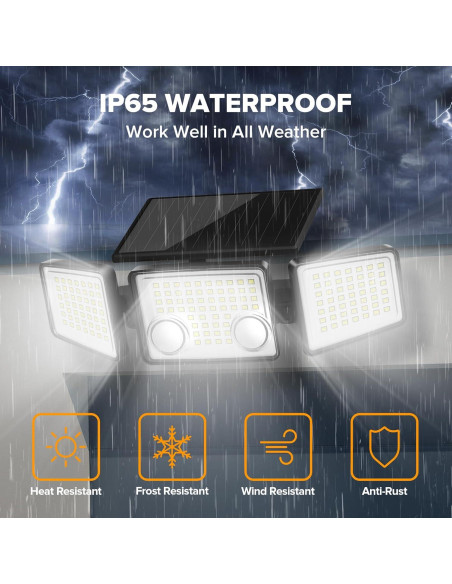 UME Luces Solares Exteriores 3000 Lúmenes 152 LED 3 Modos