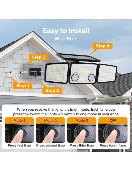 UME Luces Solares Exteriores 3000 Lúmenes 152 LED 3 Modos