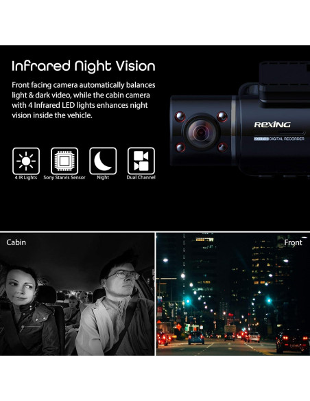 Cámara Rexing V3 Doble Frontal y Cabina Full HD 1080p