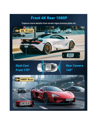 Cámara de tablero Vlokda 4K delantera y trasera con GPS