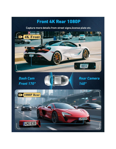 Cámara de tablero Vlokda 4K delantera y trasera con GPS