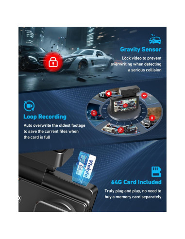 Cámara de tablero Vlokda 4K delantera y trasera con GPS