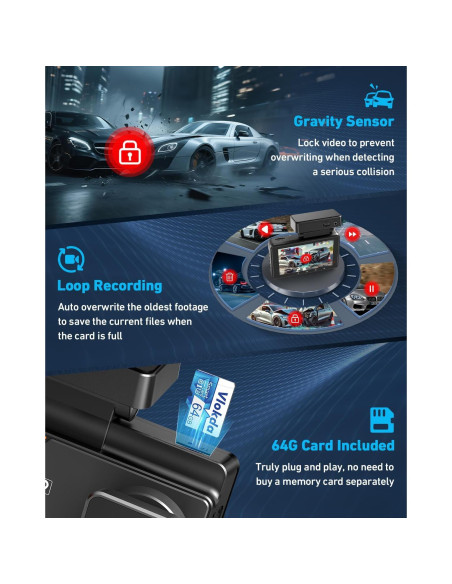 Cámara de tablero Vlokda 4K delantera y trasera con GPS