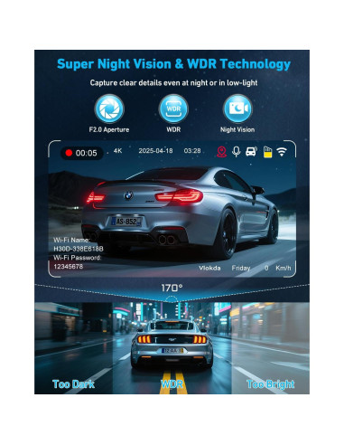 Cámara de tablero Vlokda 4K delantera y trasera con GPS