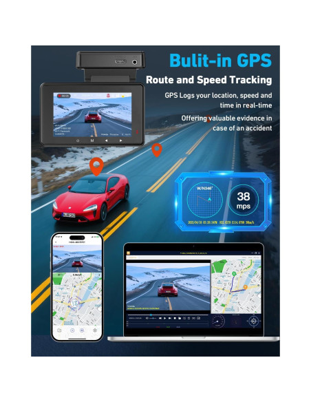 Cámara de tablero Vlokda 4K delantera y trasera con GPS