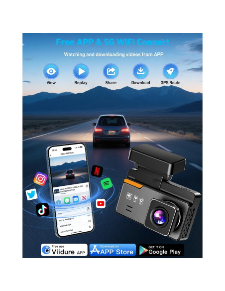 Cámara de tablero Vlokda 4K delantera y trasera con GPS