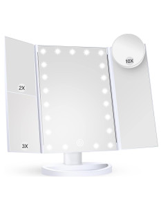 Espejo de Maquillaje HUONUL Trifold con Luces 10X Blanco