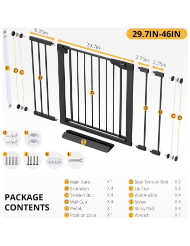 Puerta de Seguridad Cumbor 30.5x75-117cm Negra para Bebés y Mascotas