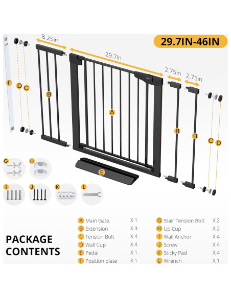 Puerta de Seguridad Cumbor 30.5x75-117cm Negra para Bebés y Mascotas