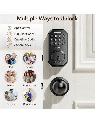 Cerradura Inteligente VCHOO SL02 Negra con Control APP y Teclado