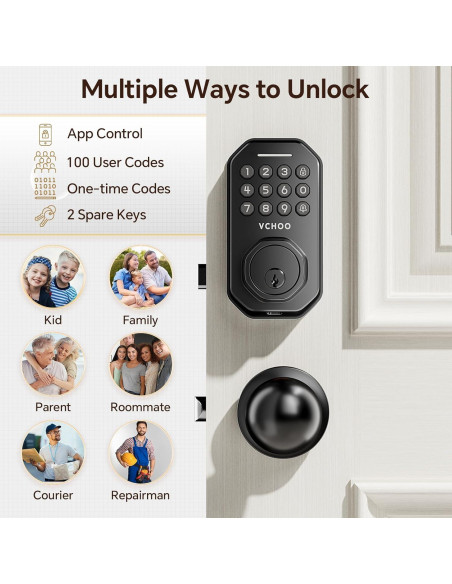 Cerradura Inteligente VCHOO SL02 Negra con Control APP y Teclado