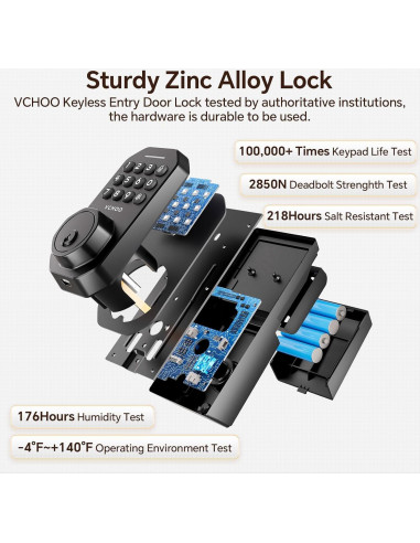 Cerradura Inteligente VCHOO SL02 Negra con Control APP y Teclado