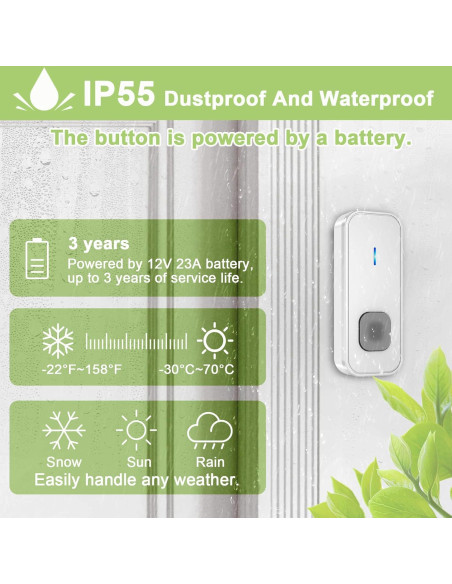 Timbre Inalámbrico SURFOU IP55 1300 pies 55 Tonos 2 Botones Timbre Inalámbrico SURFOU IP55 1300 pies 55 Tonos 2 Botones