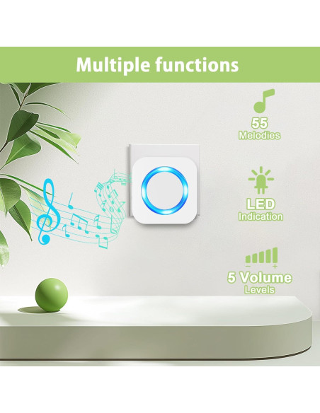 Timbre Inalámbrico SURFOU IP55 1300 pies 55 Tonos 2 Botones Timbre Inalámbrico SURFOU IP55 1300 pies 55 Tonos 2 Botones