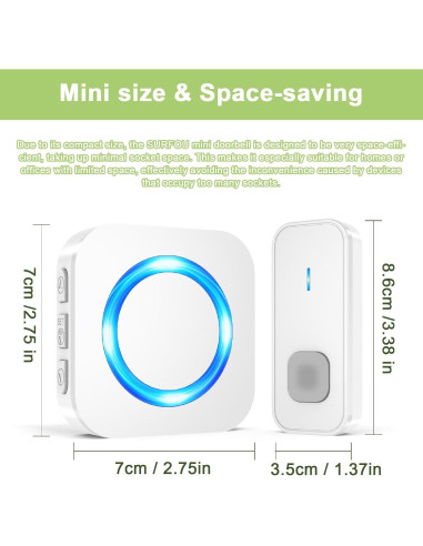 Timbre Inalámbrico SURFOU IP55 1300 pies 55 Tonos 2 Botones