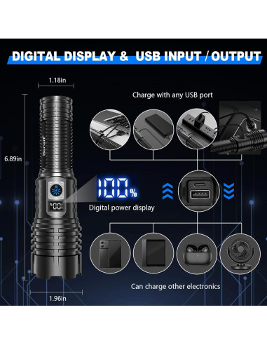 Linterna Goreit LED 990,000 Lúmenes USB Impermeable