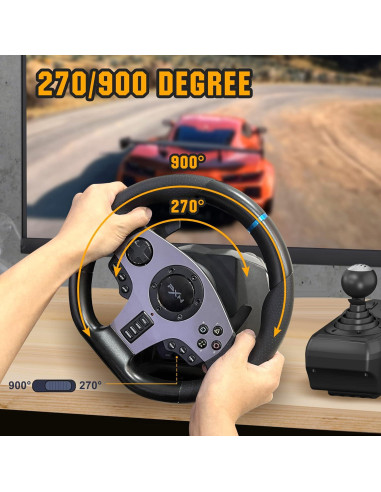 Volante de Juego PXN V9 con Pedales y Palanca - 270/900 Grados