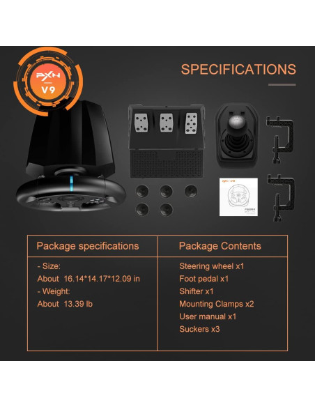 Volante de Juego PXN V9 con Pedales y Palanca - 270/900 Grados