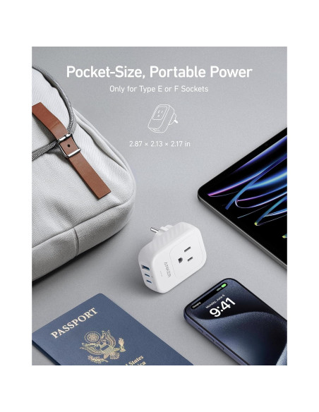 Adaptador de Enchufe de Viaje Anker A92A2, 5-en-1, 15W USB-C