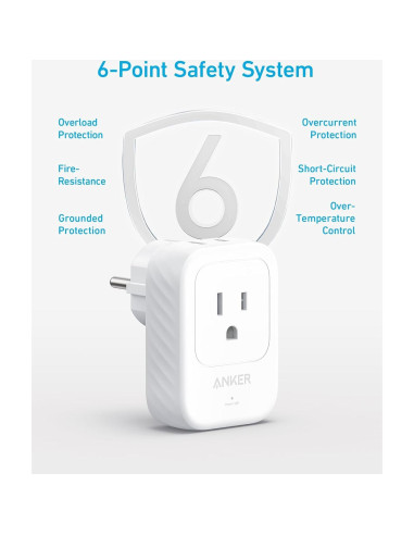 Adaptador de Enchufe de Viaje Anker A92A2, 5-en-1, 15W USB-C