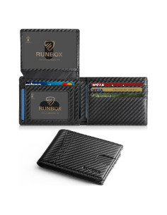 Cartera RUNBOX delgada de cuero RFID para hombres - 15 espacios
