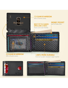 Cartera RUNBOX delgada de cuero RFID para hombres - 15 espacios 2