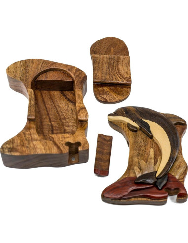 Caja de Rompecabezas de Madera Delfín - Hecha a Mano con Secreto