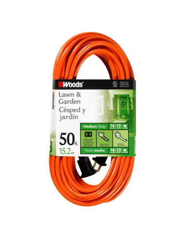 Cable de Extensión Woods 0723 16 AWG 15,24 m Naranja