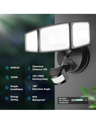 Luz de Inundación LED Onforu 65W con Sensor de Movimiento 6500LM