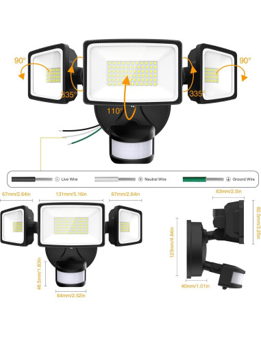 Luz de Inundación LED Onforu 65W con Sensor de Movimiento 6500LM