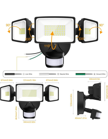 Luz de Inundación LED Onforu 65W con Sensor de Movimiento 6500LM